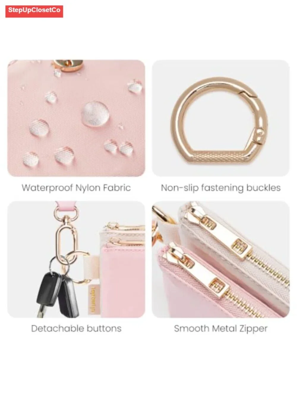 Waterproof Nylon Wristlet Wallet Women Double Zip Keychain Dual Pouch 3 Card